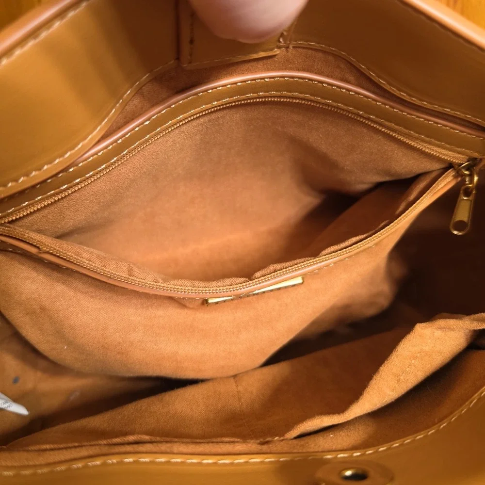 Steve Madden Medium Satchel Handbag Women Tan Faux Leather Gold Hardware New
